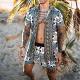 Summer beach style loose shirt Hawaiian casual suit men print two piece set