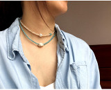 Double layered crystal Choker necklace with female ins pine pearl clavicle chain