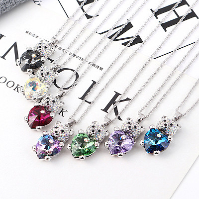 Cartoon lovely full diamond cuddly love bear pendant shi Jia element crystal necklace
