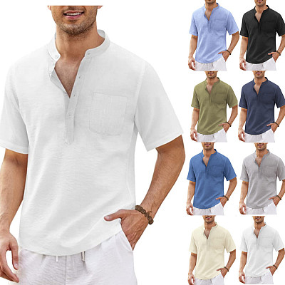 2022 Amazon Men's Hippie Casual pocket Short-sleeved Beach T-shirt