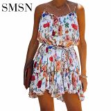 Plus Size Dress Summer new chiffon printing pendant strap strap temperament commuter dress