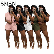 Amazon fashionable Hooded solid color one-piece shorts jumpsuit