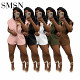 Amazon fashionable Hooded solid color one-piece shorts jumpsuit