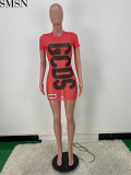 Casual Dress Amazon women's new alphabet print gauze see-through sexy dress