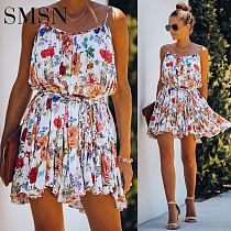 Plus Size Dress Summer new chiffon printing pendant strap strap temperament commuter dress