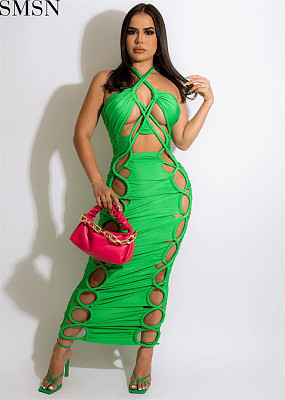 Casual Dress European and American sexy Women's thick rope strap, rubber band, double zipper dress (no rope)