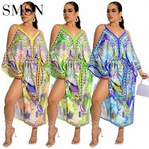 fashion women dress Amazon halter Bohemian positioning print dress