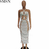 Casual Dress European and American sexy Women's thick rope strap, rubber band, double zipper dress (no rope)