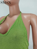 rompers women jumpsuit 2022 Amazon's sexy new gold silk solid color backless jumpsuit