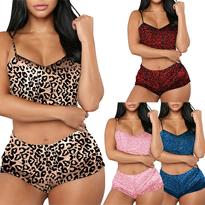 2 piece set Women Amazon Summer Nightwear leopard print two-piece setet