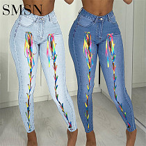 Women's jeans Amazon high-waisted corn-hole women's jeans