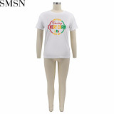 Ladies loose and casual printed short sleeve T-shirt