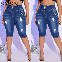 women fashion casual Skinny elastic ripped oversized high-waisted jeans pants