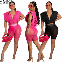 2 Piece Set Women Amazon's new stylish solid color zipper hoodie mesh pants two-piece set