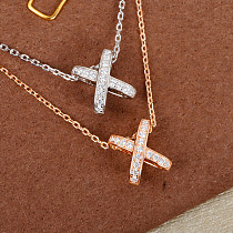 Sterling silver and diamond fashion Cross Necklace x Pendant 18K rose gold