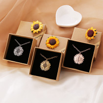 Open double - sided engraved sunflower necklace personality retro necklace