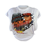 Fashion women's cool racing print sleeveless side cutout T-shirt top