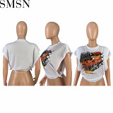 Fashion women's cool racing print sleeveless side cutout T-shirt top