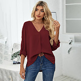 Chiffon Shirt spring/summer 2022 Sexy V-neck oversized shirt fashion long sleeve top