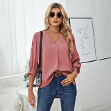 Chiffon Shirt spring/summer 2022 Sexy V-neck oversized shirt fashion long sleeve top