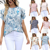 Amazon's new summer crew-neck floral flounces chiffon short-sleeved shirt