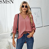 Chiffon Shirt spring/summer 2022 Sexy V-neck oversized shirt fashion long sleeve top