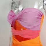 Summer 2022 hot selling color clash-color knit slim long holiday dress