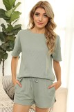 Summer 2021 Amazon Women's short sleeved home wear solid color casual Waffle two-piece suit