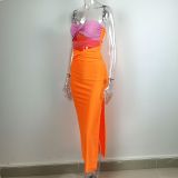 Summer 2022 hot selling color clash-color knit slim long holiday dress