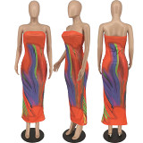 Amazon independent station summer positioning printing strapless wrap dress