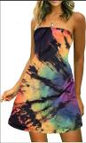 Digital positioning print sexy one-line neck, backless and chest - wrapped print skirt