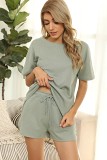 Summer 2021 Amazon Women's short sleeved home wear solid color casual Waffle two-piece suit