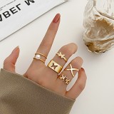 Cross-border star and moon ring set with diamond heart pearl leaves 10 sets of ring creative retro female knuckle ring