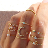 Cross-border star and moon ring set with diamond heart pearl leaves 10 sets of ring creative retro female knuckle ring