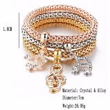 Tricolor Stretch Popcorn Chain set with diamond Butterfly pendant bracelet for girls