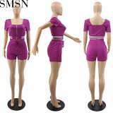 2 Piece Set Women summer solid color zipper two-piece pants casual women's clothing wholesale