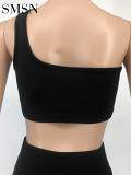 2 piece set women Amazon Sports Casual Suit solid color single slant shoulder heart yoga pants two-piece set