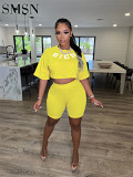 2 piece set wome New summer fashion leisure offset letters two piece shorts set