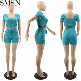 2 Piece Set Women summer solid color zipper two-piece pants casual women's clothing wholesale