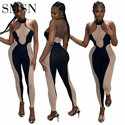 women jumpsuit 2022 Summer sleeveless mesh spliced milk silk jumpsuit