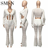 two piece set women clothing Amazon women's new autumn and winter long sleeve lace V-neck sexy two-piece set