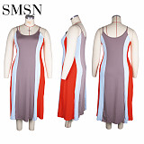 Plus-size women's halter belt Candy color stitching sexy dress Plus-size dress