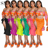 Women's nightclub sexy solid color knotted slit stretch pleated skirt