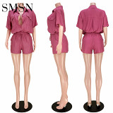 two piece outfits Stylish casual button pocket shirt strap trouser suit outfits two piece set