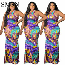 Large size dress women's summer new printing hollow-out vest long sexy casual women dress