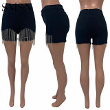 Amazon Women's wear scuffed Rhinestone tassel shorts and jeans