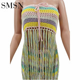 two piece set women clothing Fashion colorful knit tassel 2 piece set women summer suit