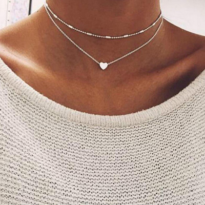 Simple fashion lady street collar necklace with copper heart multilayer clavicle necklace