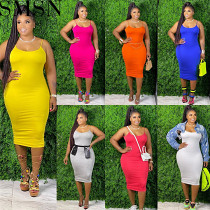 Fashion women dress pure color simple backless slip dress