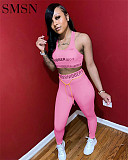 2 piece set women fashion Sexy monogrammed tank top bodysuit two pieces pants set